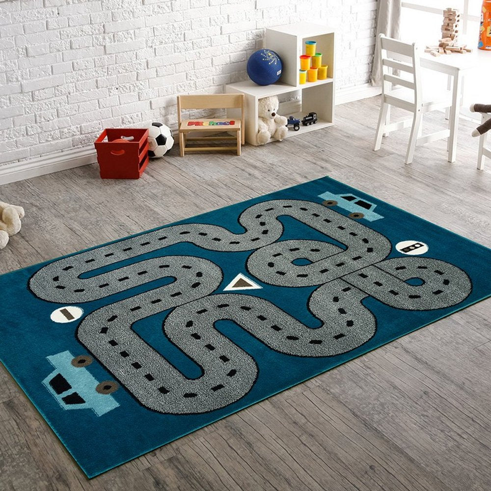 5' X 7' Navy Imaginative Racetrack Area Rug