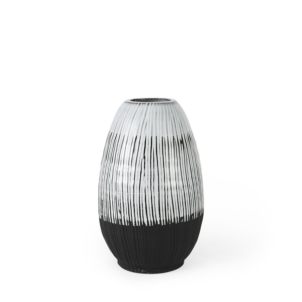 13" Black Gray And White Abstract Cylinder Ceramic Table Vase