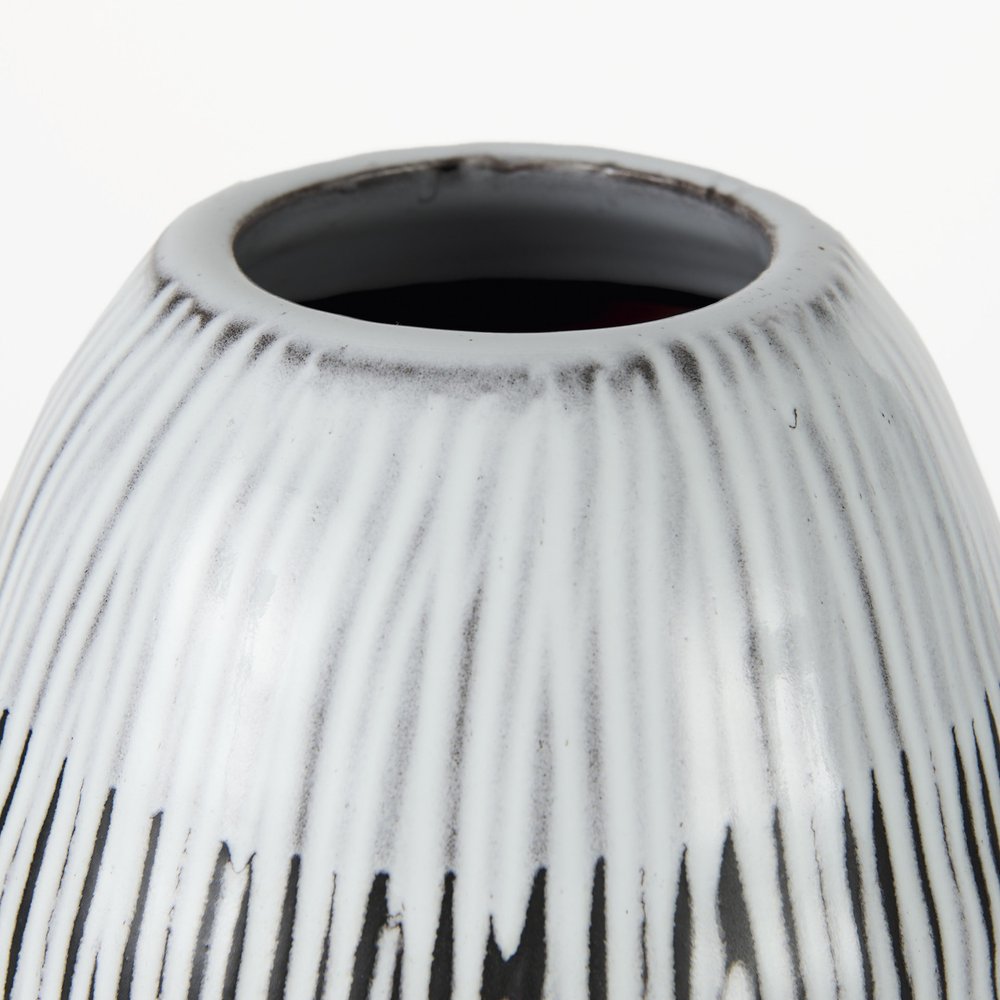 13" Black Gray And White Abstract Cylinder Ceramic Table Vase