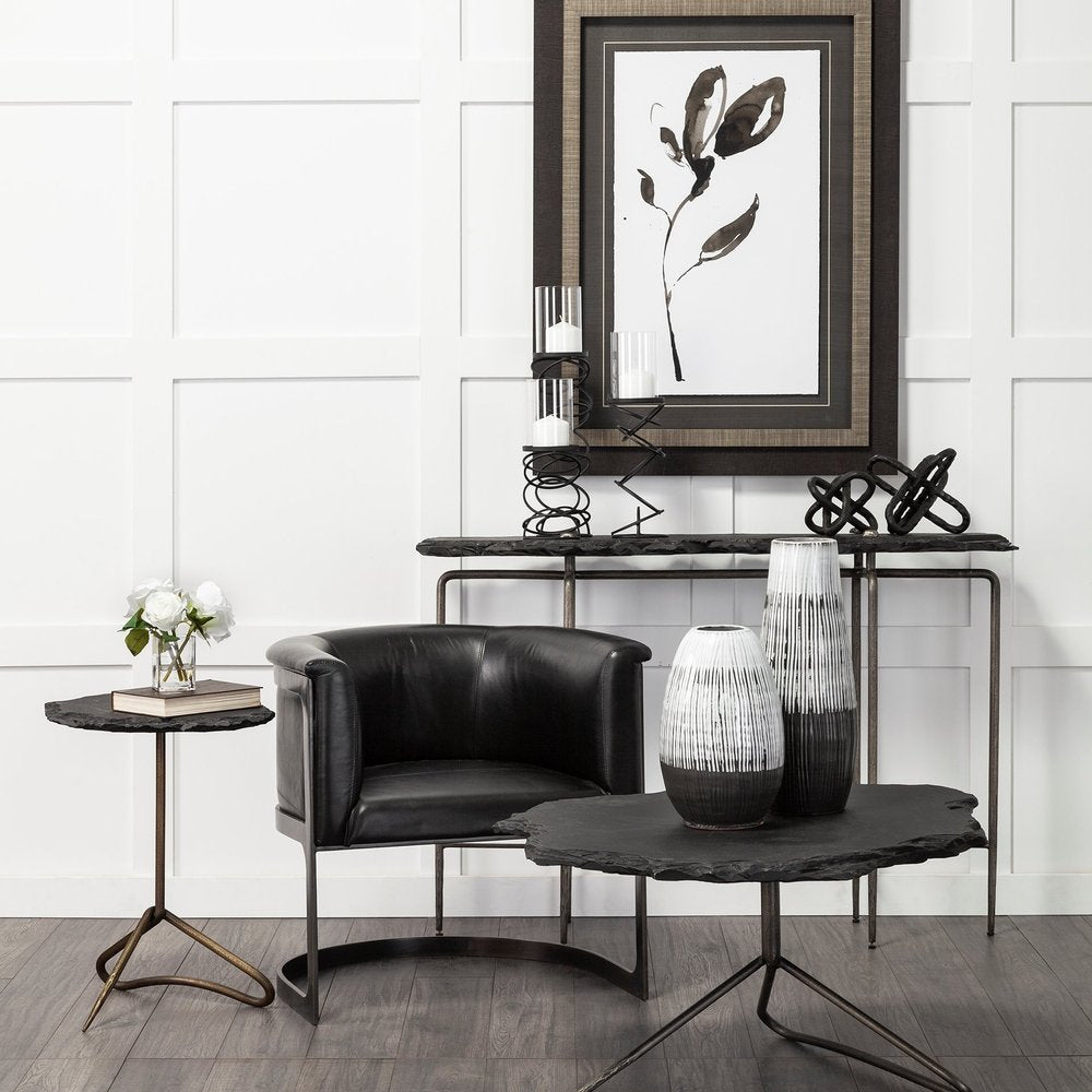 13" Black Gray And White Abstract Cylinder Ceramic Table Vase