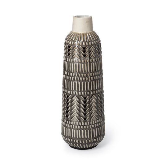 14" Gray Abstract Cylinder Ceramic Table Vase