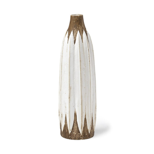 18" Brown And White Abstract Cylinder Ceramic Table Vase