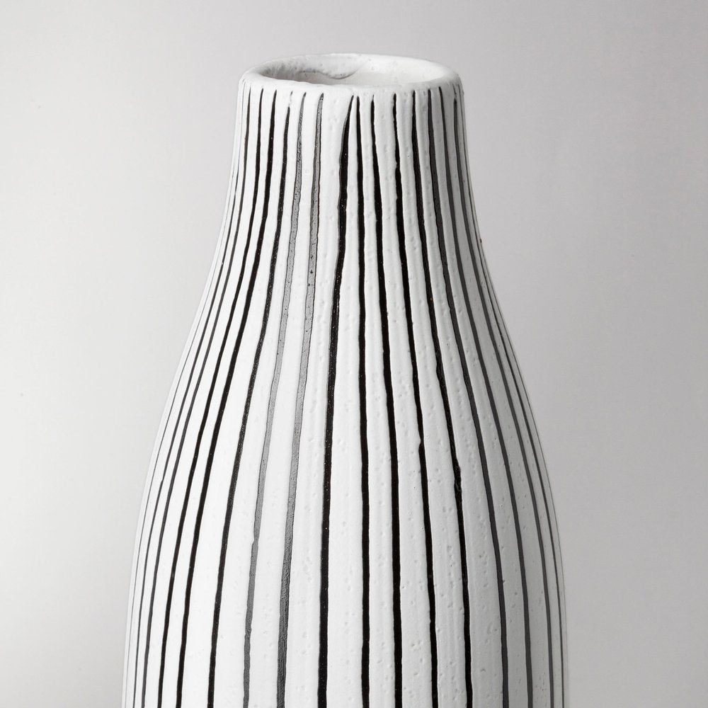 18" Black And White Abstract Cylinder Ceramic Table Vase