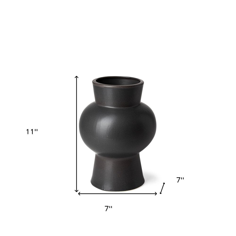 11" Black Abstract Cylinder Ceramic Table Vase