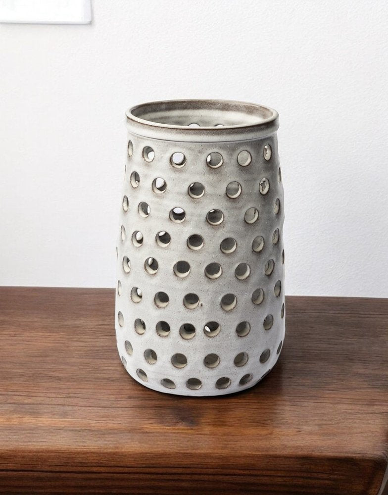 12" White Abstract Cylinder Ceramic Table Vase