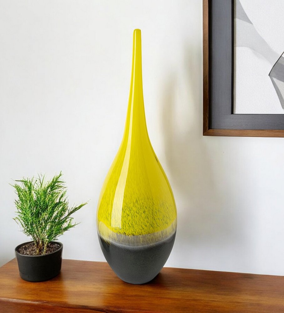 21" Yellow Abstract Cylinder Crystal Glass Table Vase