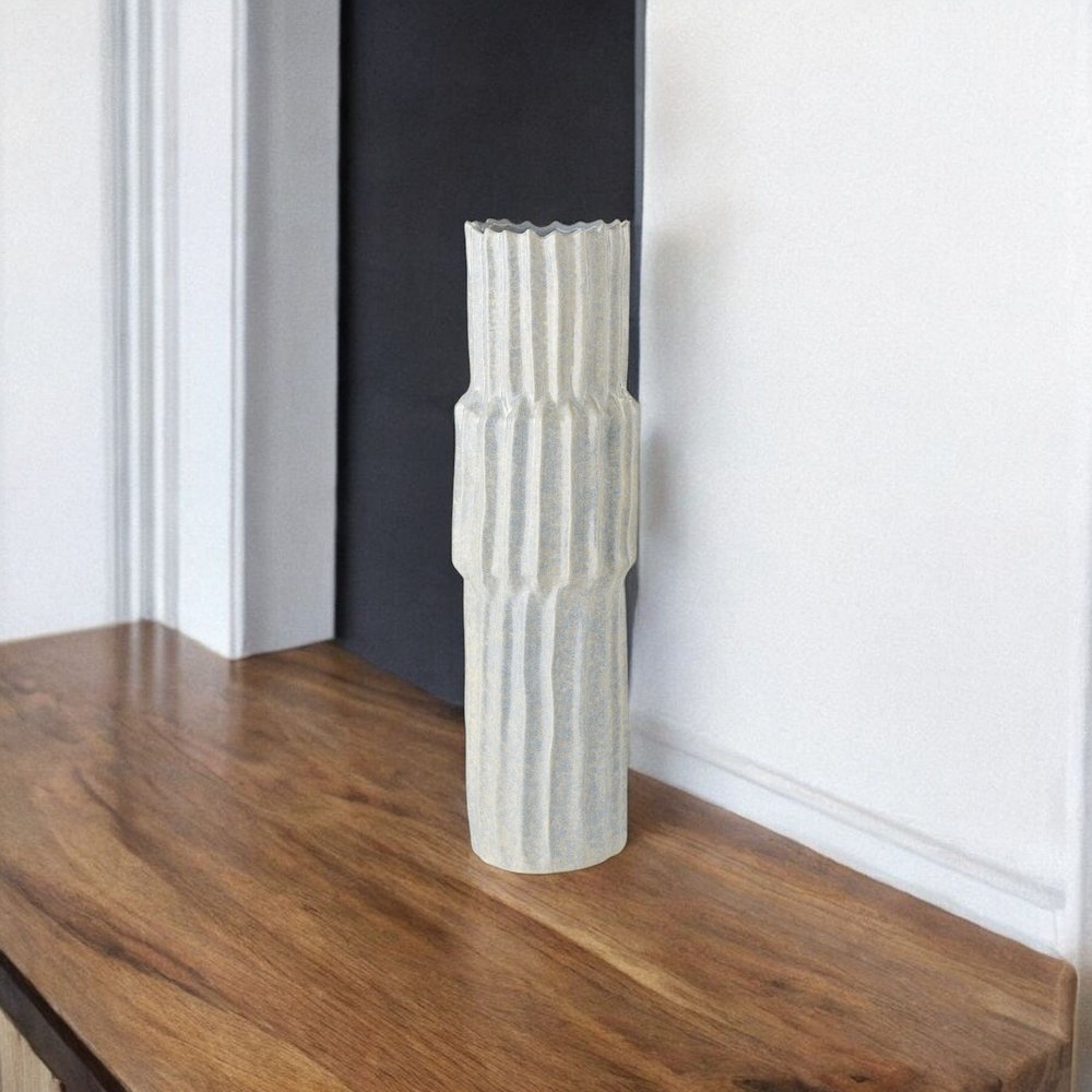23" Gray Abstract Cylinder Ceramic Table Vase