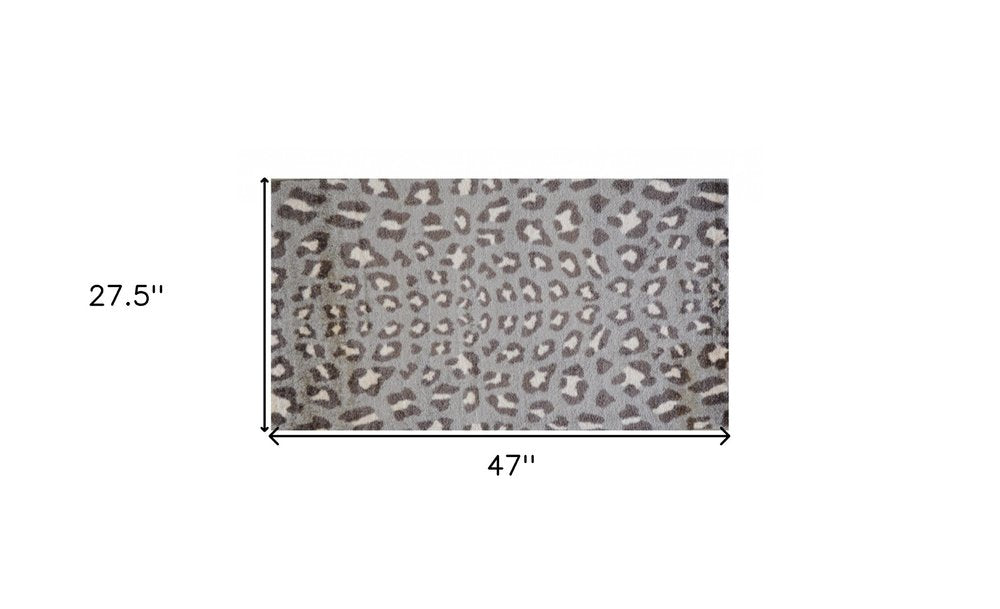 2' X 4' Gray and Brown Cheetah Washable Floor Mat