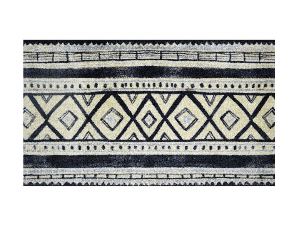 2' X 4' Black and Gray Modern Tribal Washable Floor Mat