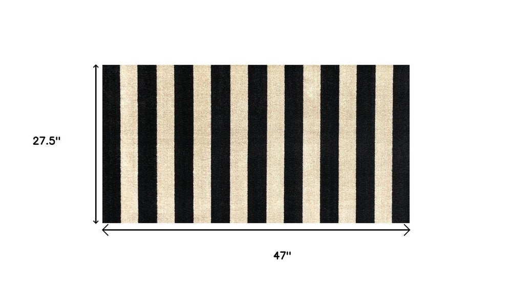 2' X 4' Black and Tan Wide Stripe Washable Floor Mat