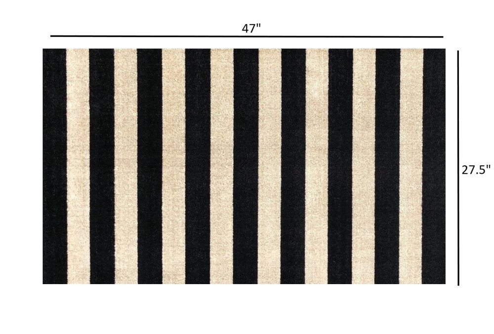2' X 4' Black and Tan Wide Stripe Washable Floor Mat