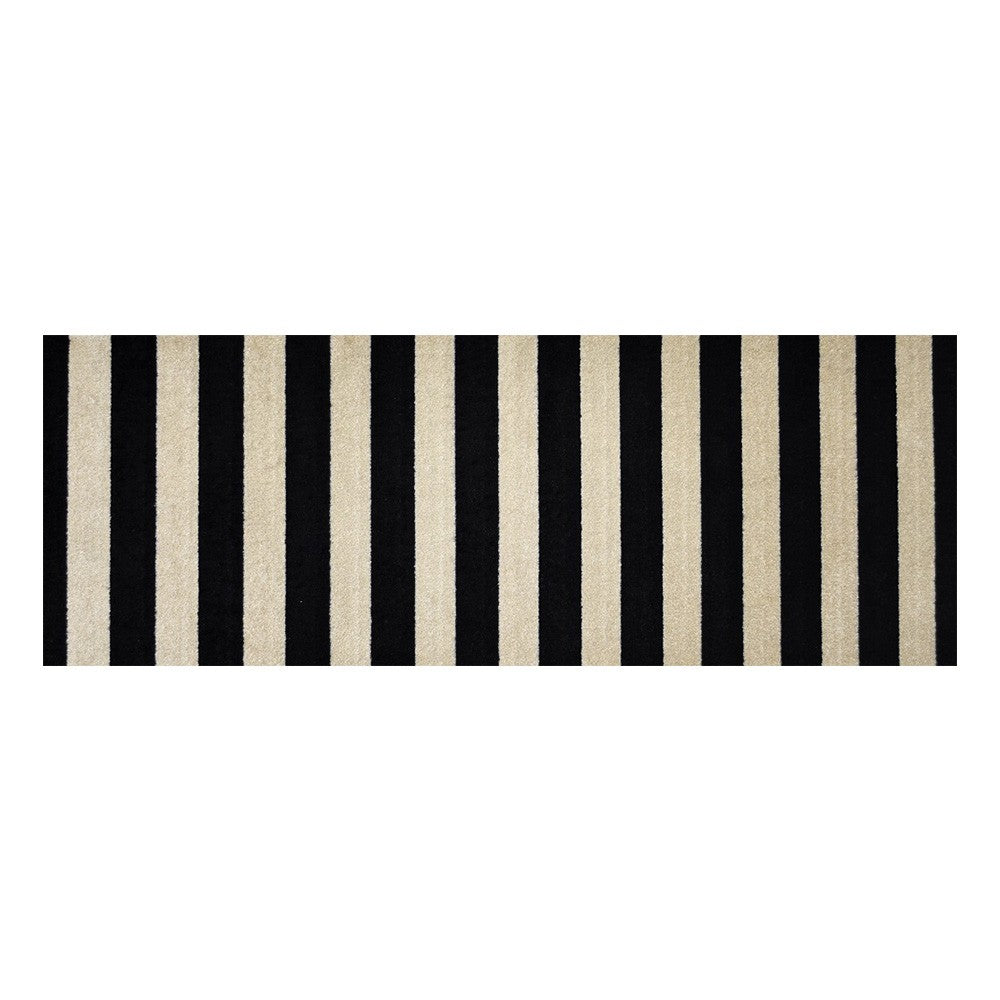 2' X 6' Black and Tan Wide Stripe Washable Runner Rug