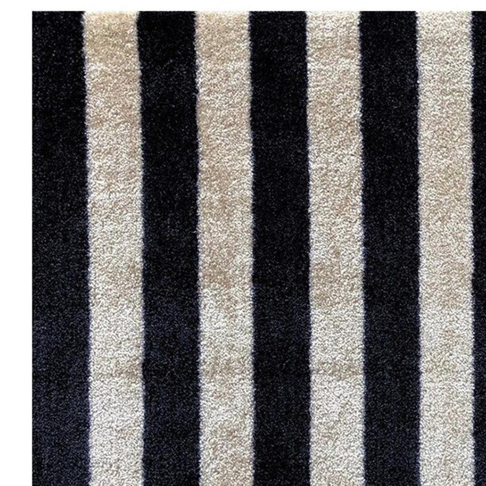 2' X 3' Black and Tan Wide Stripe Washable Floor Mat