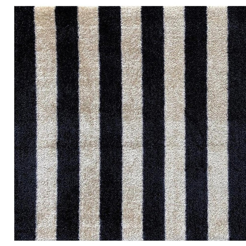 2' X 3' Black and Tan Wide Stripe Washable Floor Mat