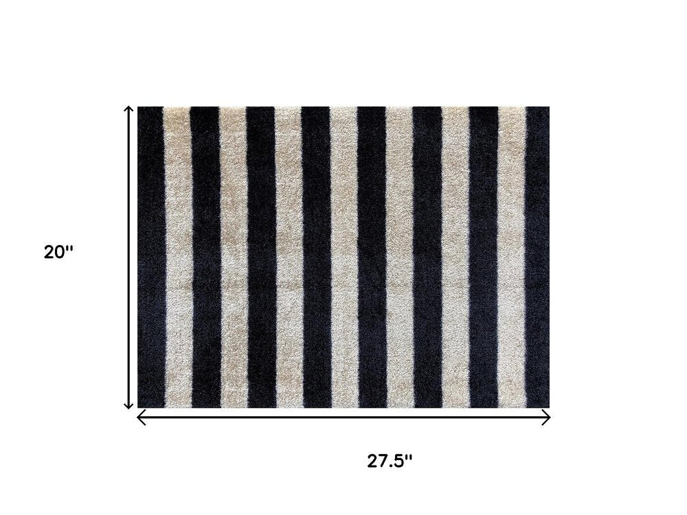 2' X 3' Black and Tan Wide Stripe Washable Floor Mat