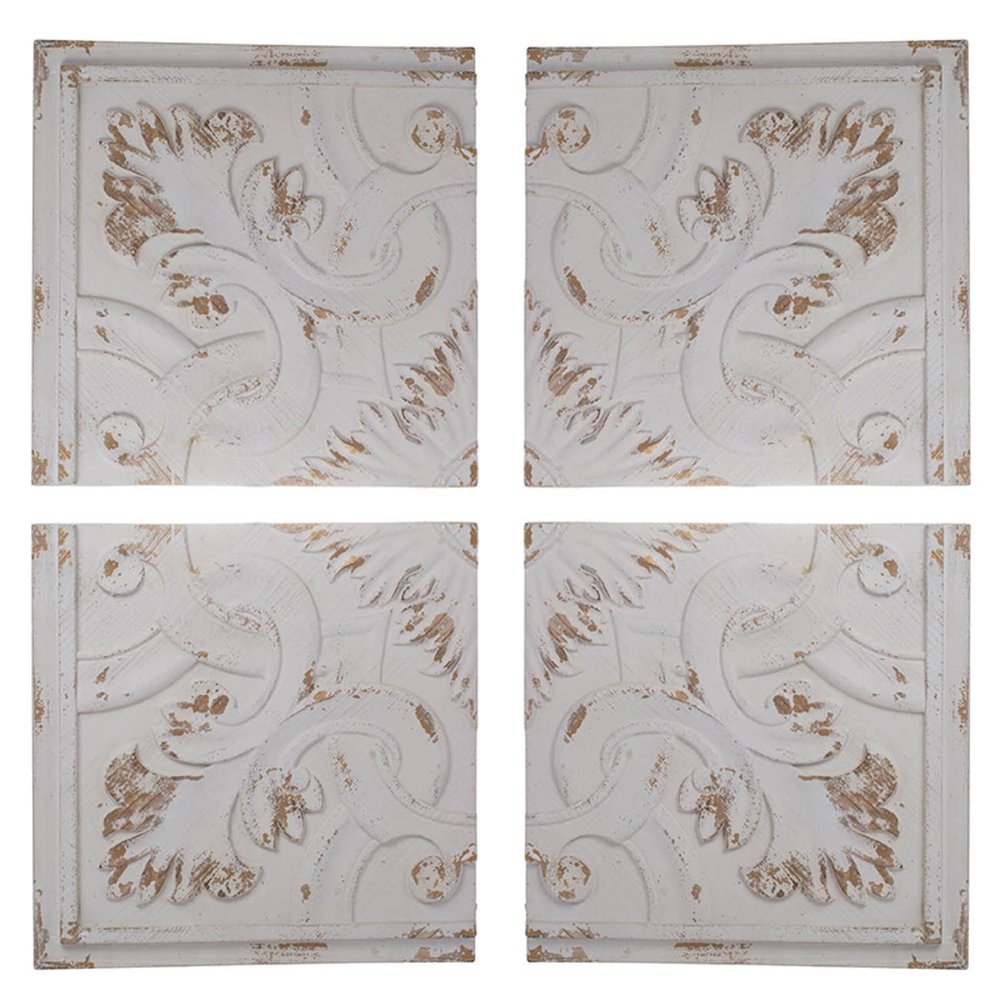 Set of Four White Wood Square Framed Art