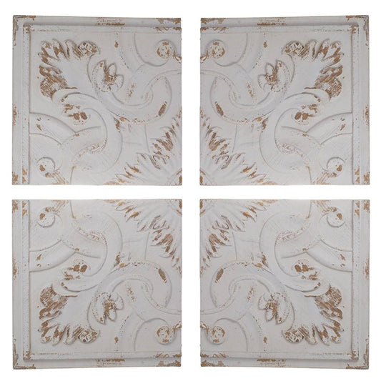 Set of Four White Wood Square Framed Art