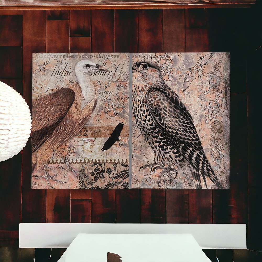 Set of Two Brown Wood Framed Art