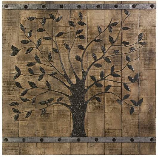 36" X 2" Brown Mango Wood Square Hanging Tapestry