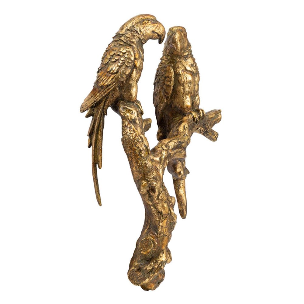 13" Antiqued Gold Parrots Hanging Dimensional Sculpture