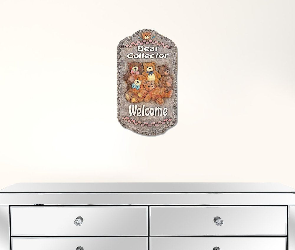 13" X 8" Gray Brown And Cream Bear Welcome Resin Wall Decor