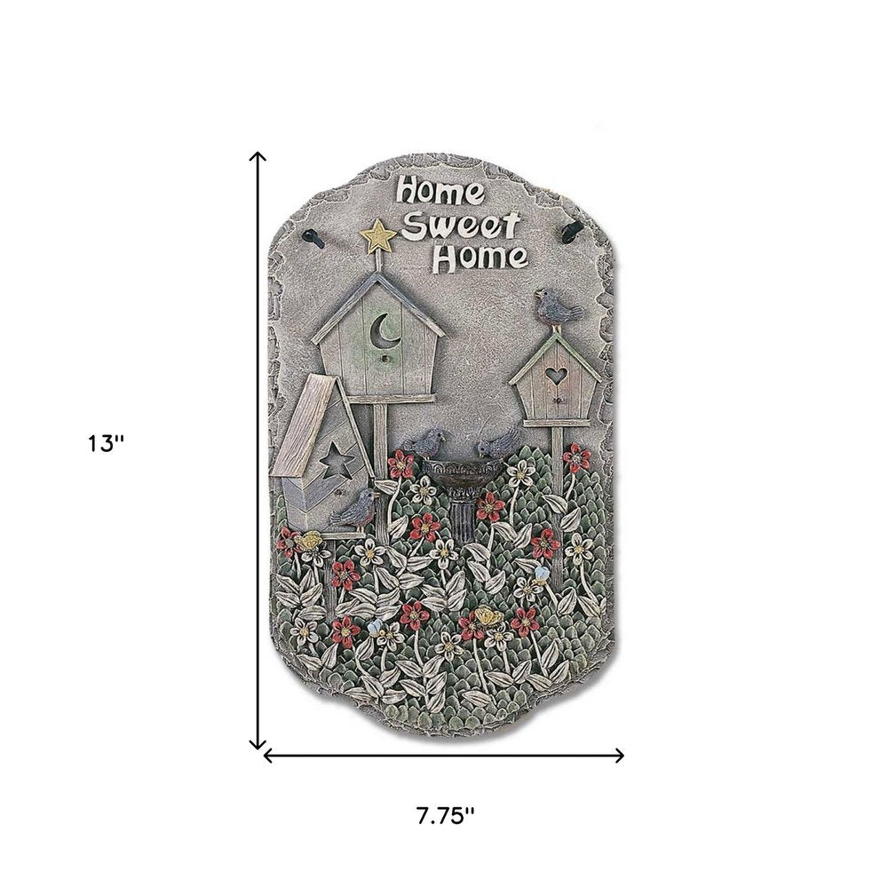 13" X 8" Gray And Ivory Bird Home Sweet Home Polyresin Wall Decor