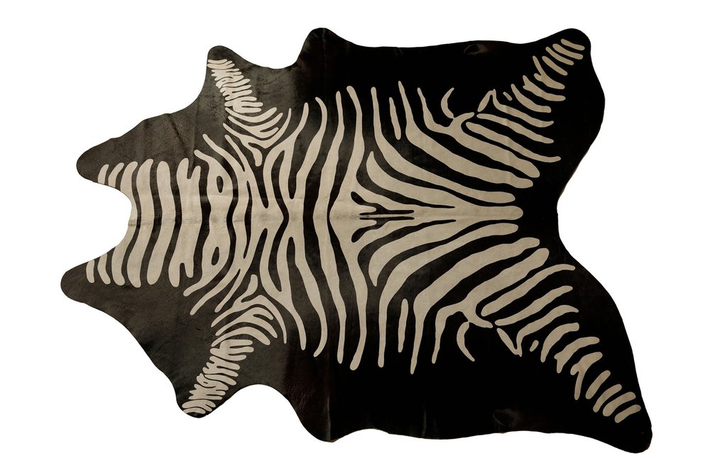 6' X 7' Black And Off White Cowhide Zebra Print Handmade Area Rug