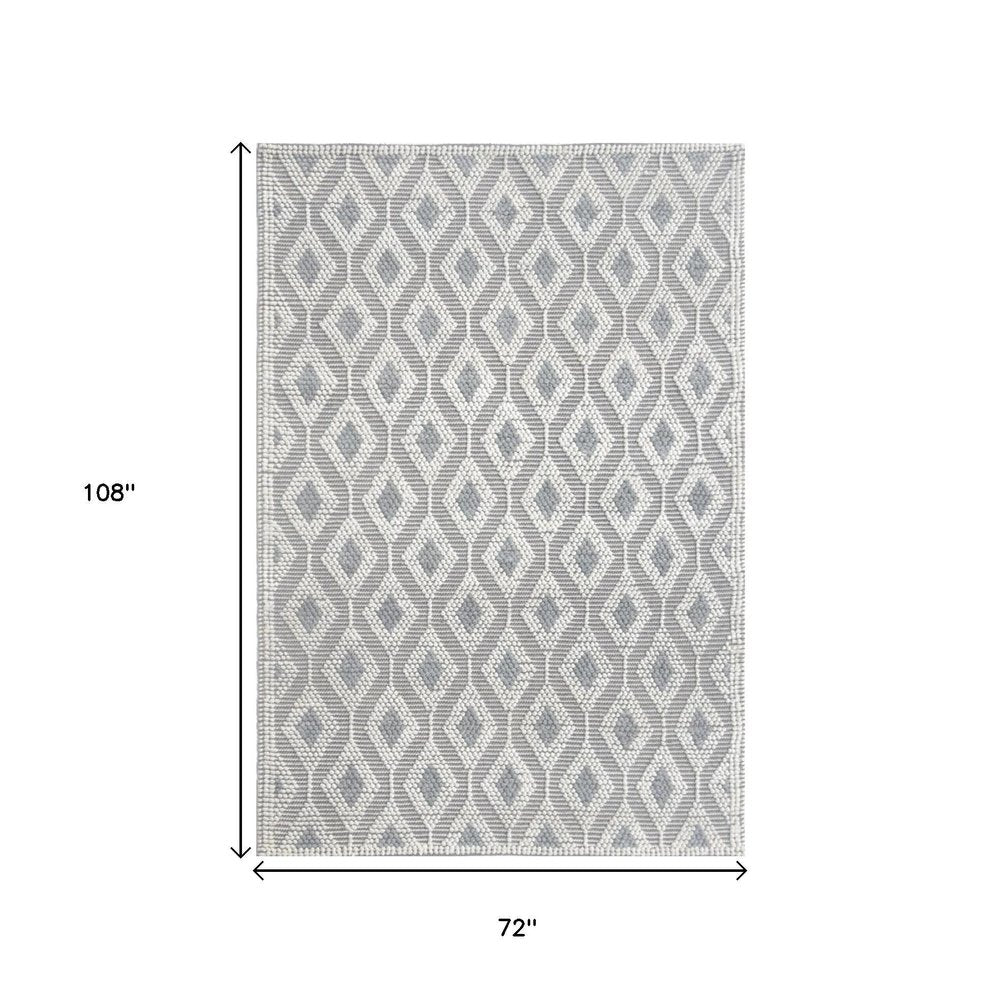 6' X 9' Gray and Ivory Geometric Handmade Area Rug