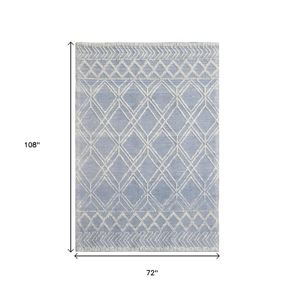 6' X 9' Blue and Ivory Geometric Handmade Area Rug