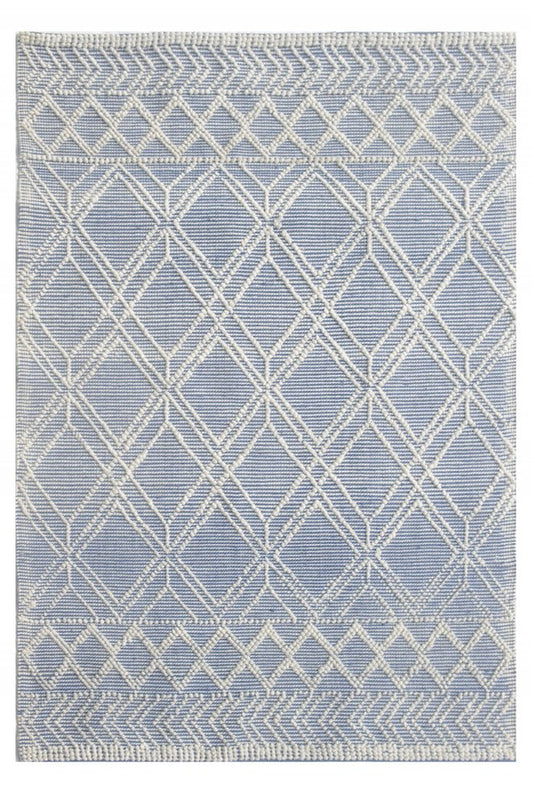 9' X 13' Blue Ivory Tribal Geometric Pattern Area Rug