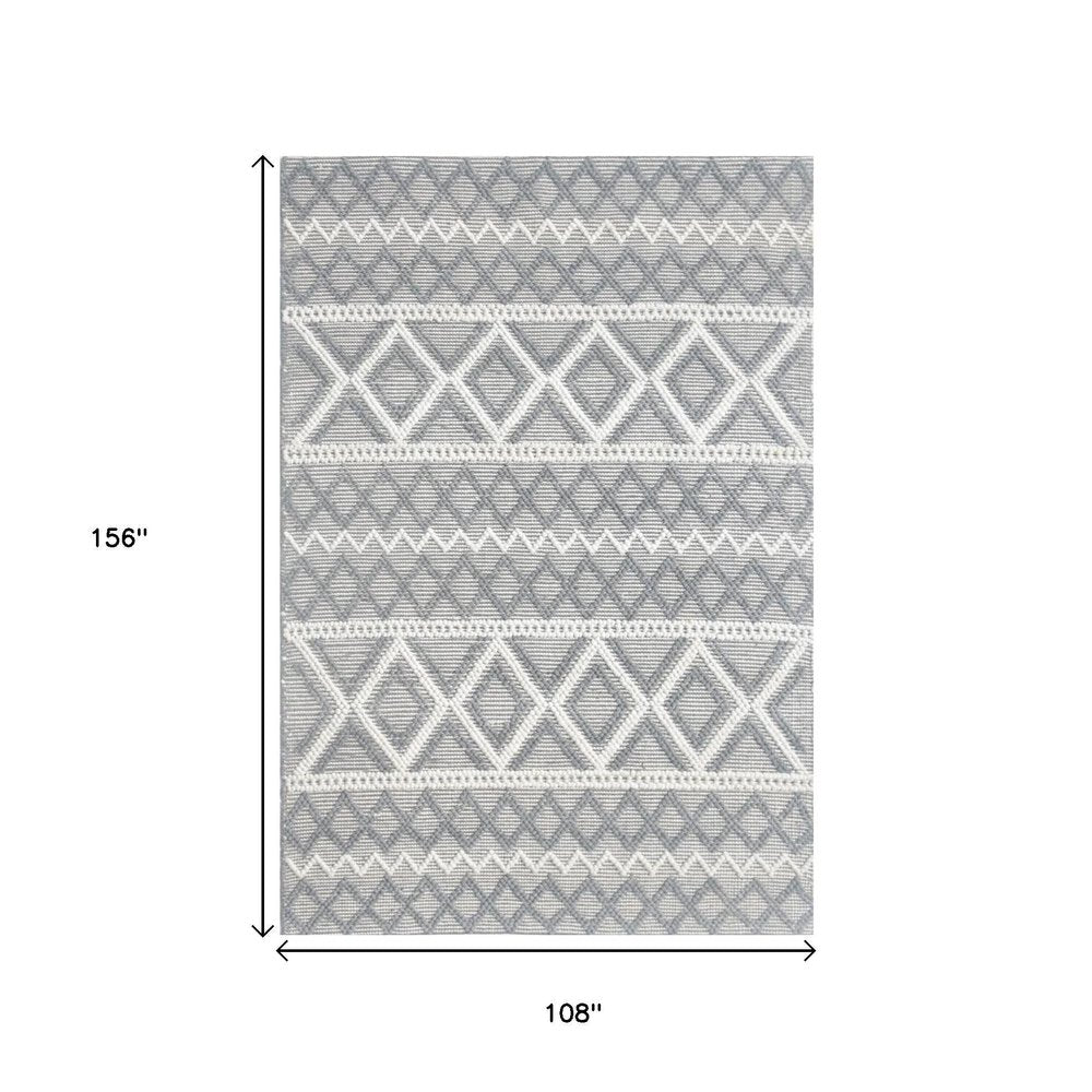 9' X 13' Gray Ivory Diamonds Boho Chic Area Rug