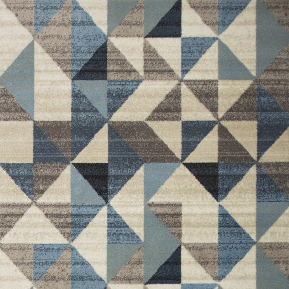 3' X 5' Beige Blue And Gray Geometric Area Rug