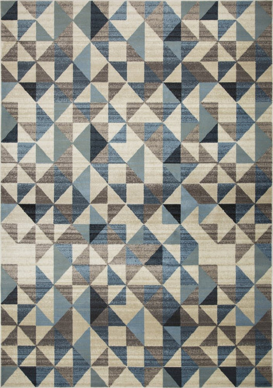 8' X 11' Beige Blue And Gray Geometric Area Rug