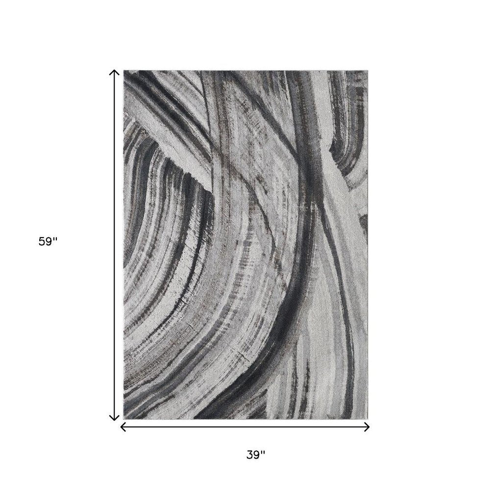 3' X 5' Gray and Ivory Abstract Area Rug