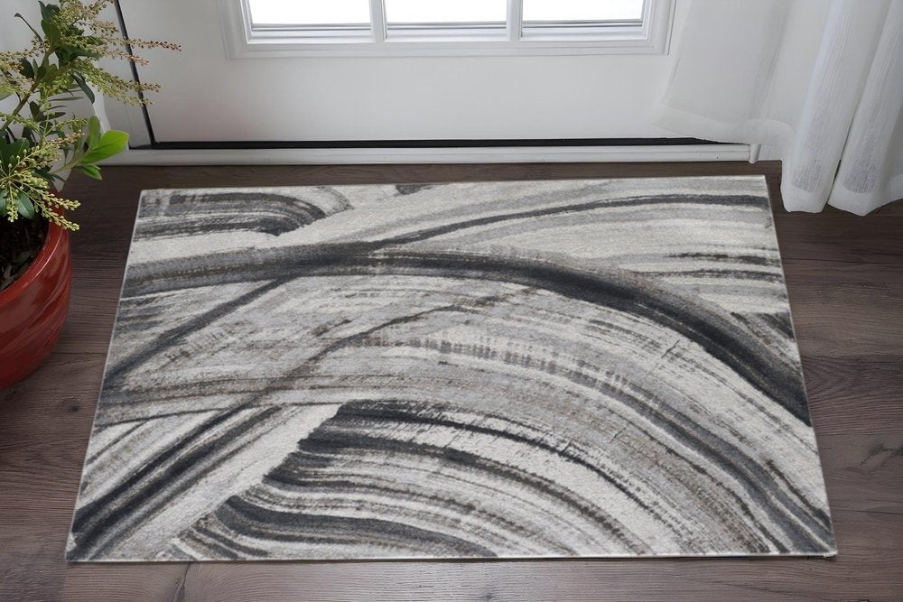 3' X 5' Gray and Ivory Abstract Area Rug