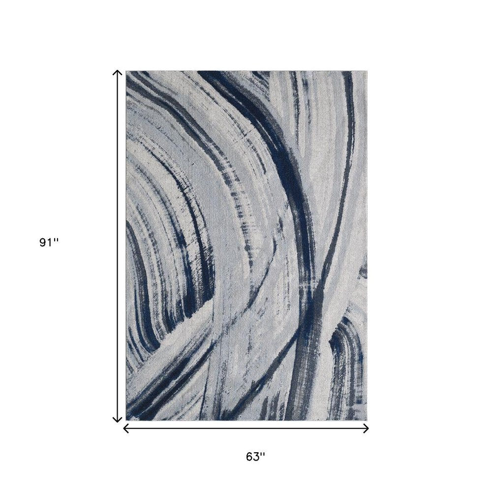 5' X 8' Ivory and Blue Abstract Area Rug