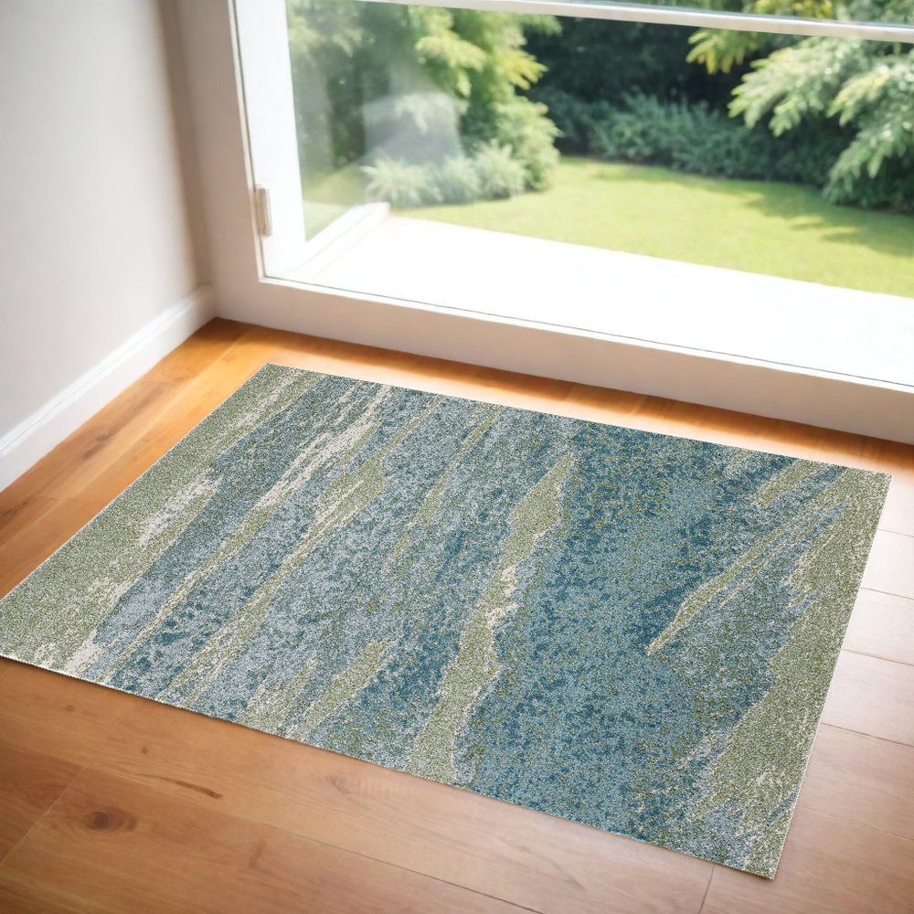 3' X 5' Blue And Green Abstract Area Rug