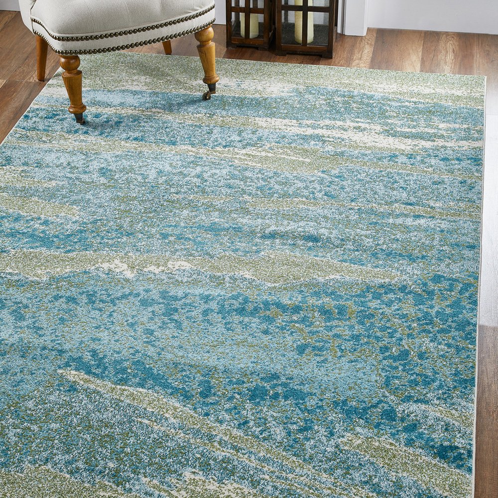 7' X 10' Blue And Green Abstract Area Rug