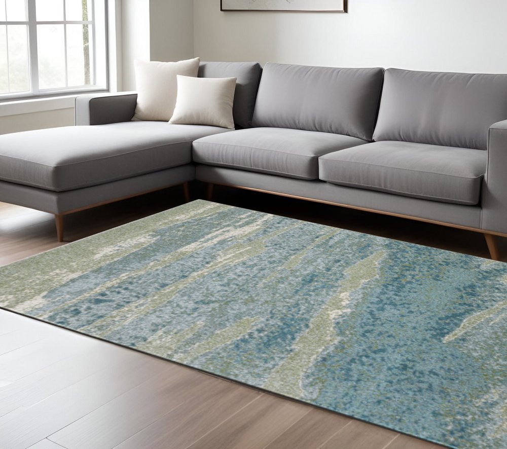 7' X 10' Blue And Green Abstract Area Rug