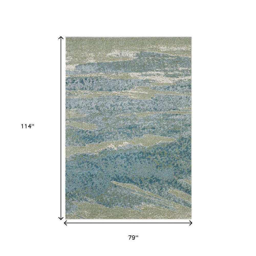 7' X 10' Blue And Green Abstract Area Rug