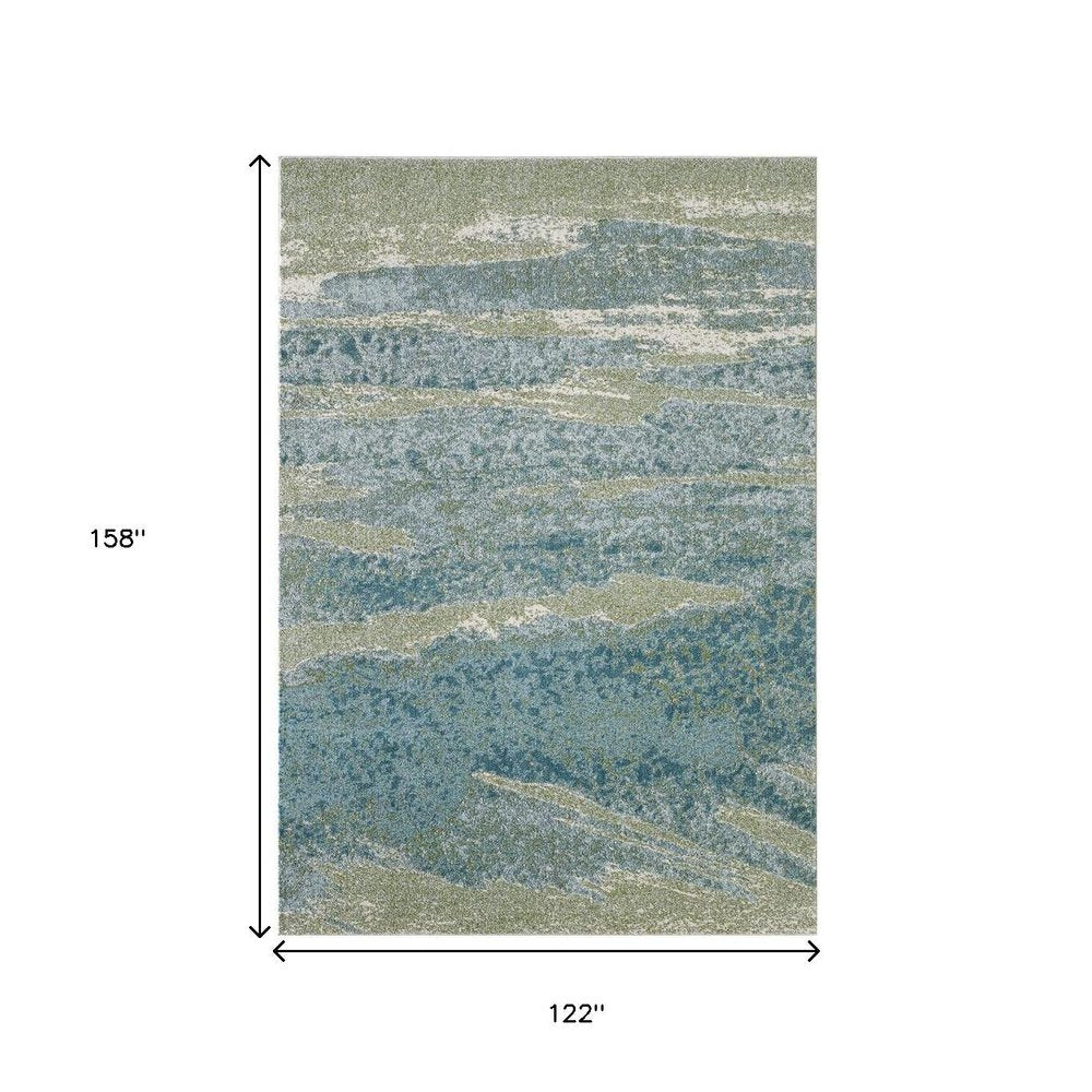 10' X 13' Blue And Green Abstract Area Rug