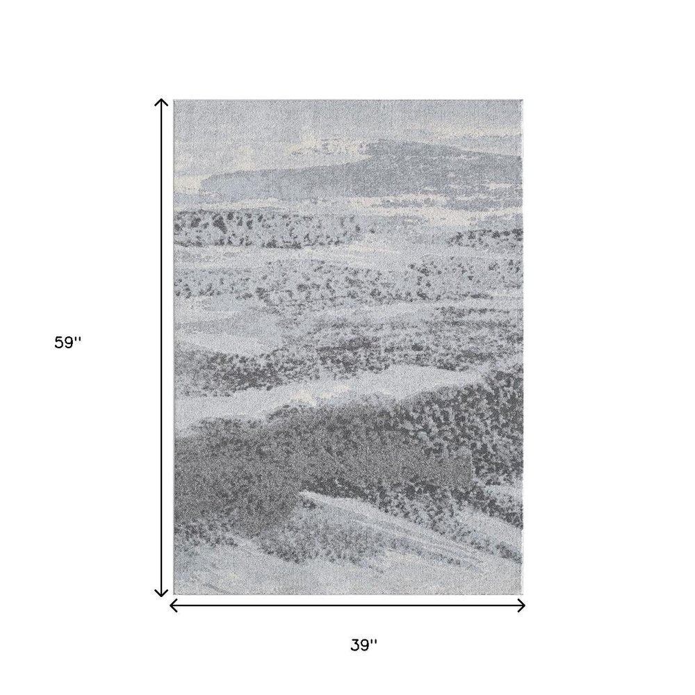 3' X 5' Blue and Gray Abstract Area Rug