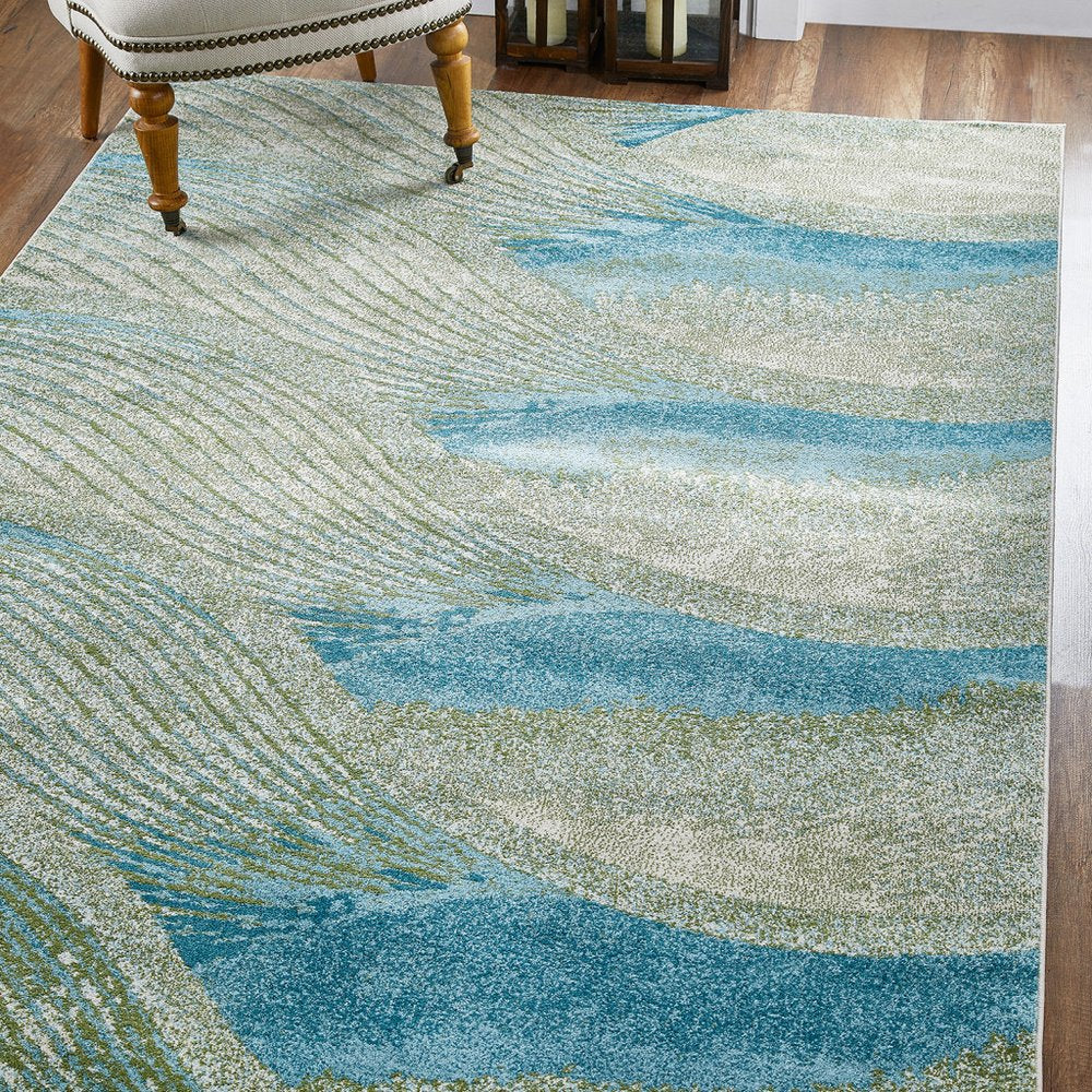 3' X 5' Beige Blue And Sage Abstract Area Rug