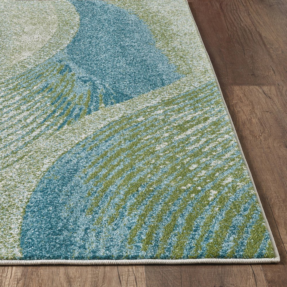 3' X 5' Beige Blue And Sage Abstract Area Rug