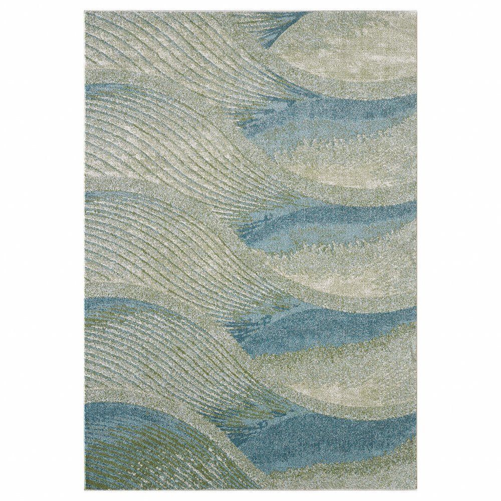 7' X 10' Beige Blue And Sage Abstract Area Rug