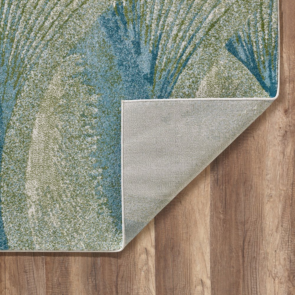 7' X 10' Beige Blue And Sage Abstract Area Rug