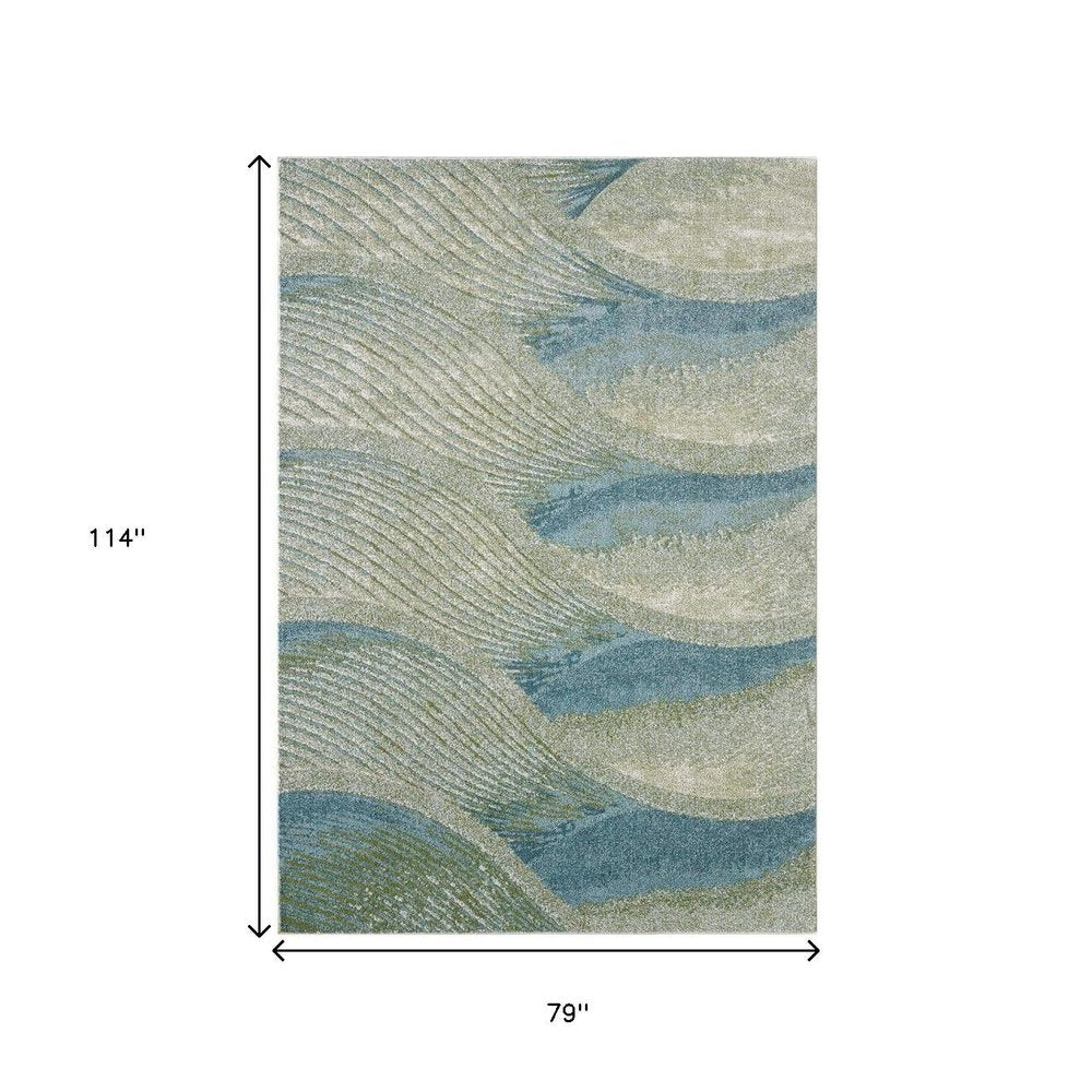 7' X 10' Beige Blue And Sage Abstract Area Rug