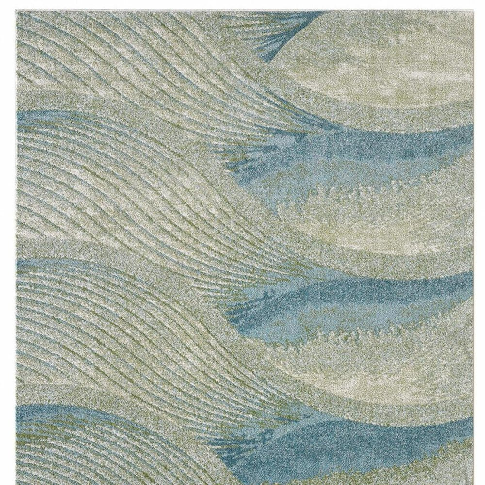 7' X 10' Beige Blue And Sage Abstract Area Rug