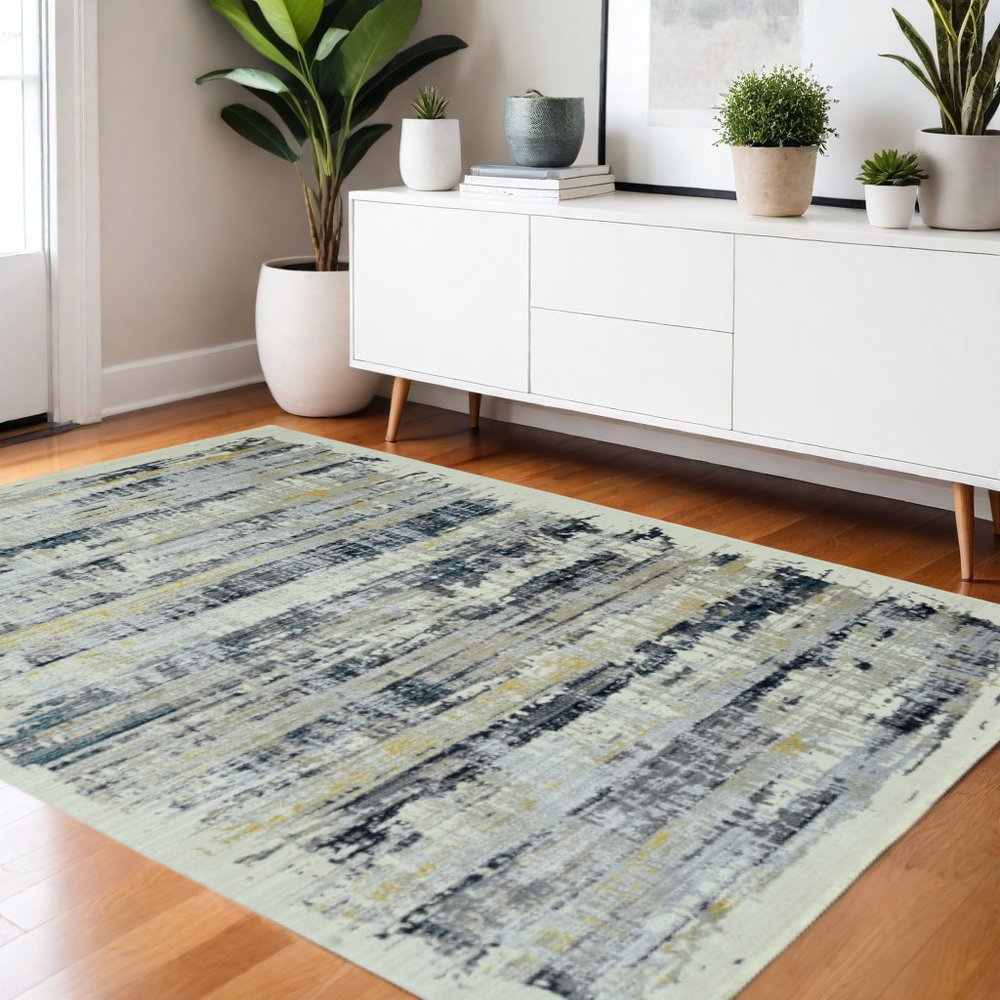 4' X 6' Blue And Gray Abstract Area Rug