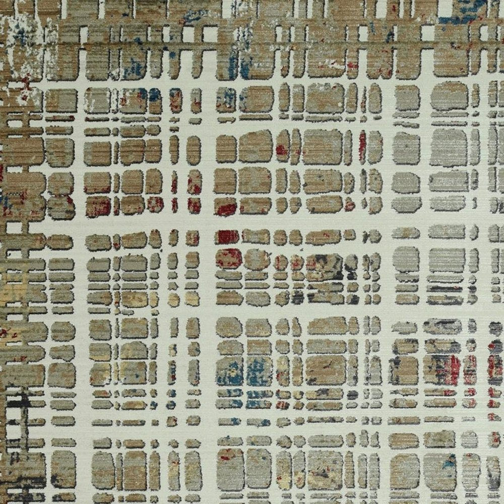 4' X 6' Ivory Red And Blue Abstract Area Rug